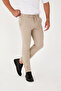 Men's Jogger Slimfit Waist Half Elastic Beige Fabric Trousers - 5