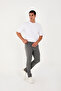 Men's Jogger Pants Slim Fit Waist Half Elastic Lycra Dark Gray Fabric Trousers