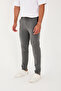 Men's Jogger Pants Slim Fit Waist Half Elastic Lycra Dark Gray Fabric Trousers - 4