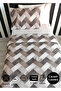 Single Sheet Elastic Cotton Zigzag Brown Duvet Cover Set with 2 Pillowcases (Gift) - 2