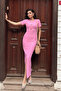 Ottoman Fabric Pencil Dress - Pink - 2