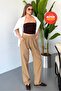 Women's Plus Size Summer High Waist 100% Cotton Linen Look Pants W206