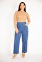 Women's Indigo Front Pocket Buttoned Double Leg Length Adjustable Gabardine Fabric Trousers 65n34888 - 6