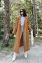 Women's Tan Double Breasted Collar, Belt, Pocket, Loose Cut Long Trench Coat - 8