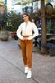 Women's Brown Scuba Fabric, Comfortable Fit, Pleated Skinny Leg Sweatpants - 3