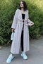 Women's Pink & Ecru Striped Double Breasted Collar, Belt, Loose Fit, Slit, Striped, Long Trench Coat