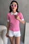Women's A. Pink Polo Neck Ribbed Knitted Blouse - 4