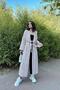 Women's Pink & Ecru Striped Double Breasted Collar, Belt, Loose Fit, Slit, Striped, Long Trench Coat - 4