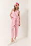 Women's Powder Pink Thick Strap Blouse Elastic Waist Pants Modal Suit 3089 60283231 - 4