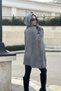 Women's Gray Hooded, Asymmetric Cut, Acrylic Fabric, Loose-Oversize Poncho Sweater - 3