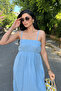 Muslin Fabric Long Dress - Baby Blue - 3