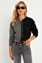 Women's Anthracite-Black Eyelet Short Sweatshirt Tf02 - 3