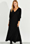 Women's Black Bat Sleeve Midi Dress BK272021 - 2