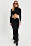 Women's Bottom Top Gathered Crop Suit Black YEL86 - 2