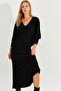 Women's Black Bat Sleeve Midi Dress BK272021 - 6
