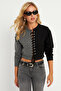 Women's Anthracite-Black Eyelet Short Sweatshirt Tf02 - 4