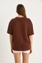 Women's Brown 100% Organic Cotton Relaxed Fit Slit Round Neck T-Shirt 60602047 - 6
