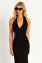 Women's Black Open Back Double Breasted Midi Dress Ey2841 - 7