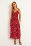 Women's Red Rope Strap Floral Midi Dress Gç172 - 2