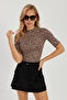 Women's Camel-Black Leopard Print Blouse LPP1264 - 8