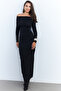 Women's Black Draped Maxi Dress Shr7 - 7