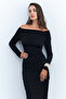 Women's Black Draped Maxi Dress Shr7 - 5