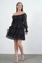 Women's Skirt Detailed Lined Chiffon Fabric Black Evening Dress 078 - 6