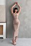 Crew Neck Draped Ruched Stretchy Sandy Fabric Sleeveless Maxi Dress - 6