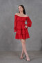 Women's Skirt Detailed Lined Chiffon Fabric Red Mini Dress 078