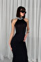 Victoria Mock Neck Strait Stone Embroidered Flexible Sandy Fabric S Slim Fit Long Dress - 6