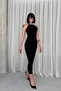 Victoria Mock Neck Strait Stone Embroidered Flexible Sandy Fabric S Slim Fit Long Dress - 5