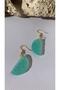 Serrated Crystal Pattern Water Green Color Gold Accessories Half Circle Moon Shape Epoxy Earrings Handmade - 3