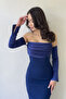 Women's Strapless Sleeve Accessory Fish Satin Alya Dress White, Black, Red, Navy Blue - 3