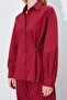 Women's Burgundy Waist Button Detailed Shirt - 6