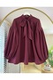 Women's Balloon Sleeve Bordo Tunic Shirt with Tie-Up Detail at the Collar - 3