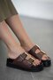 Dallas Buckle Women's Leather Flat Sole Slippers Brown - 2