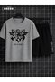 Children of Heaven Printed Cotton Unisex Gray T-Shirt-Black Shorts Set