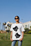 White Women's T-Shirt with Cute Black Cat Print