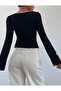 Black Bow-Detail Long Sleeve Cropped Top - 5