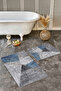 Set of 2 Gray - Gold Patterned Geometric Modern 2-Piece Bathroom Mat Set with Geometric Motifs on Blue Floor - 4