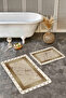 Set of 2 Gold - Marble Motif Frame on Beige Floor Geometric Avangarde Set of 2 Bath Mat - 4