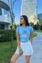 Women's Printed Lycra Crew Neck Crop T-Shirt - 2