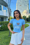 Women's Printed Lycra Crew Neck Crop T-Shirt - 6