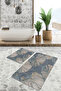 Floral Patterned with Oil Painted Motifs on Blue Floor, Simple & Stylish 2-Piece Bathroom & Kitchen Mat Set - 3