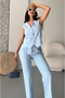 Women's Flower Button Detailed Classic Vest Trousers Suit Baby Blue - 5