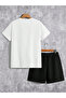 Unisex Cotton White "Beach" Printed Crew Neck Casual T-Shirt / Shorts Set - 2