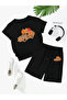 Unisex Cotton Black "Car" Printed Crew Neck Comfortable T-Shirt / Shorts Set