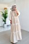 Waist-Tie Layered Hijab Dress - Beige - 3