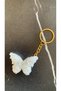 Pearlescent White Colored Butterfly Shape 3D Embossed Gold Ring Keychain Handmade Epoxy Gift - 5