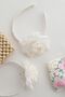 Silver Stone Embroidered Cream Organza Rose Children's Crown - 6